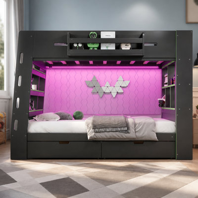 Lit superposé simple au-dessus de simple avec lumières DEL et tiroirs de rangement pour des solutions de chambre à coucher peu encombrantes