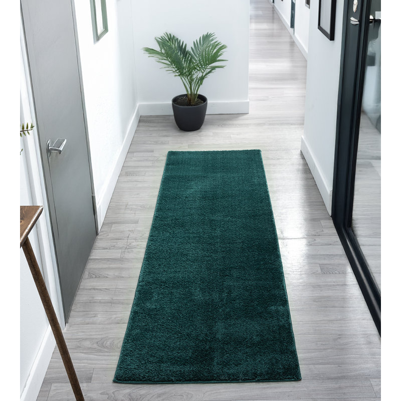 Taeler Washable Modern Living Room Rug Polyester Plain Indoor Area Rug with Low Pile - Anti-Slip Felt Backing SuperSoft Carpet Bedroom-Hallway, Emerald