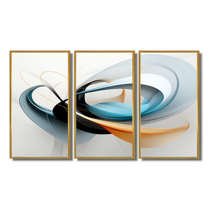 Ensemble de décorations murales Minimal Streams Turquoise Gold - Abstract Modern Waves, Cadre flottant doré