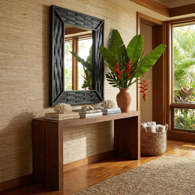 Miroir mural en bois tissé noir