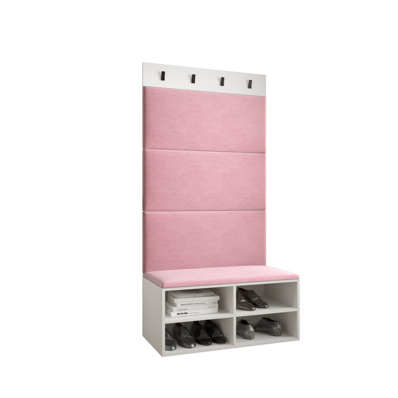 Jauli Hall Tree 84cm Wide with Bench and Shoe Storage, White Matt/Pink