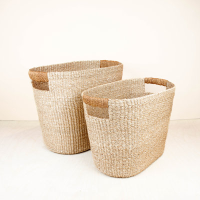 Tan Rounded Oval Basket, set of 2