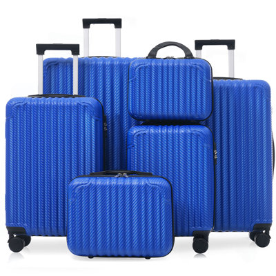 Ensemble 6 pièces de bagage, valise rigide en ABS avec roues pivotantes, verrou TSA, crochets latéraux, bagage à main léger et bagage à main