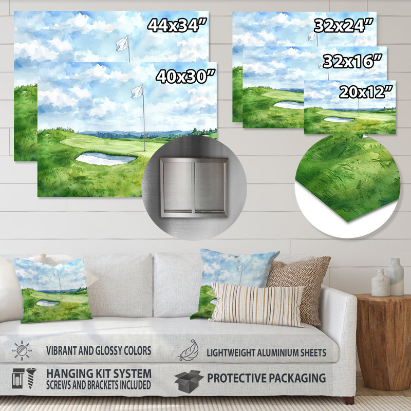 «Golf Course Champions Horizon I», impression d'art mural en métal moderne, H 12 po x l 20 po