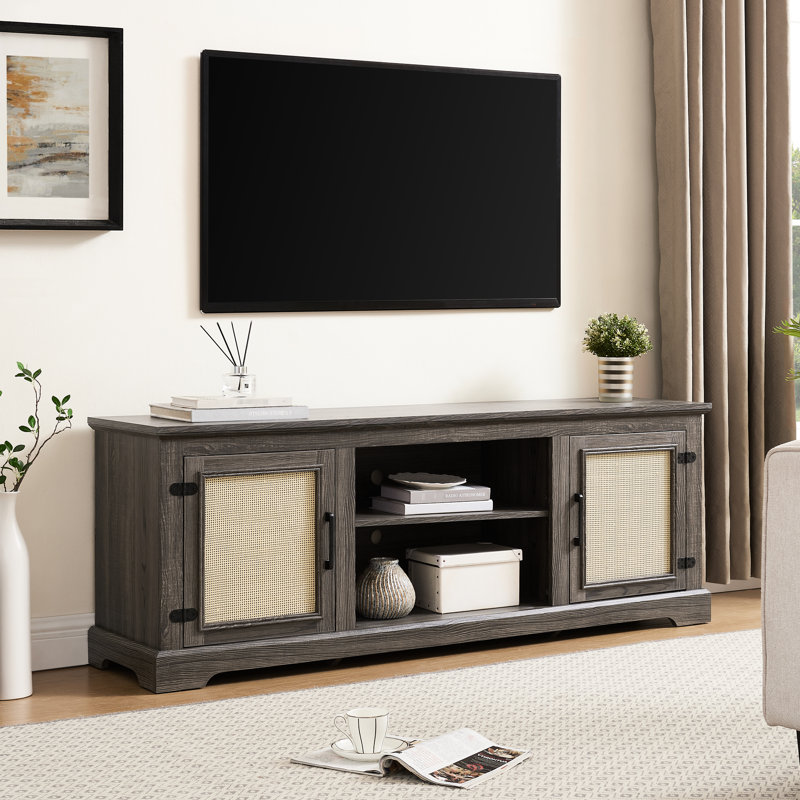 Meuble télé Style avec portes, 2 tablettes, pour téléviseurs de 70 po, l 65 po x P 15,73 po et H 24,21 po, avec tablettes et armoires grises
