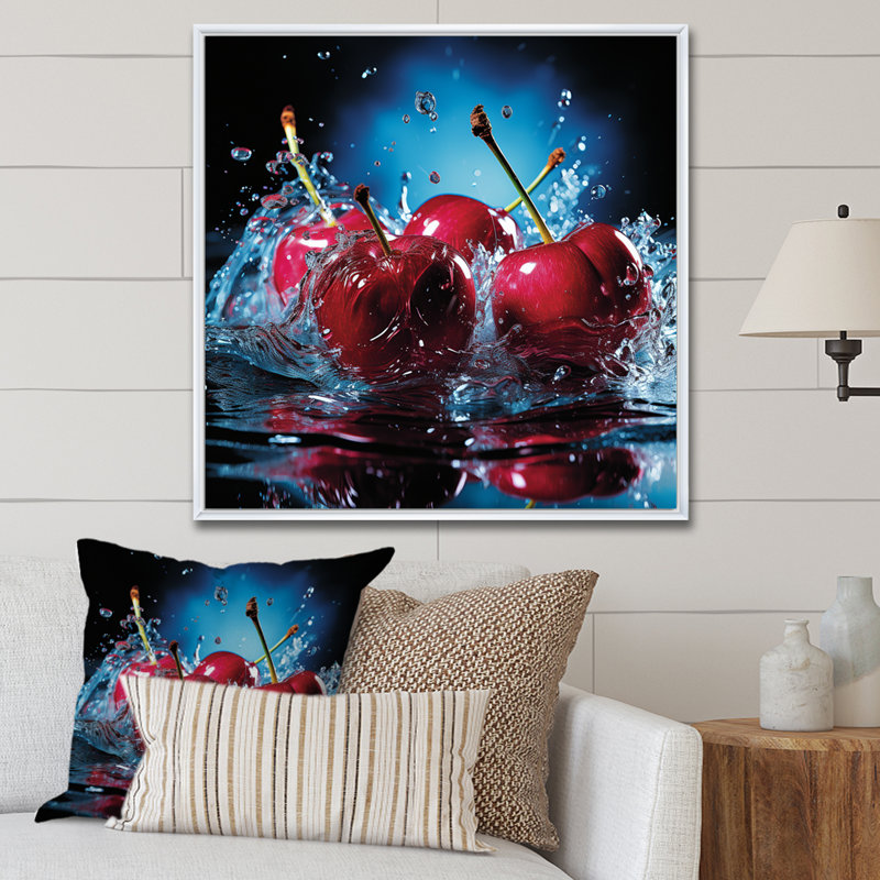 Cherry Eclipse 2 - Art mural cerise, Cadre flottant blanc, H 36 po x l 36 po