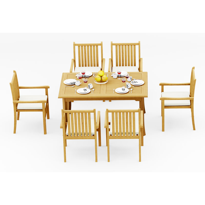 Ensemble de salle à manger 7 pièces en bois de teck de qualité A: table rectangulaire de 60 po avec chaises empilables Angarano # 11CH1306