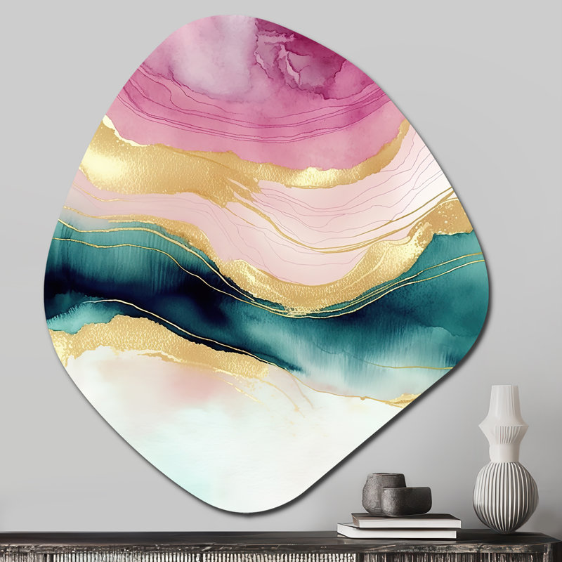 «Abstract Geode Marble Waves», art mural asymétrique en métal, H 28 po x l 25 po
