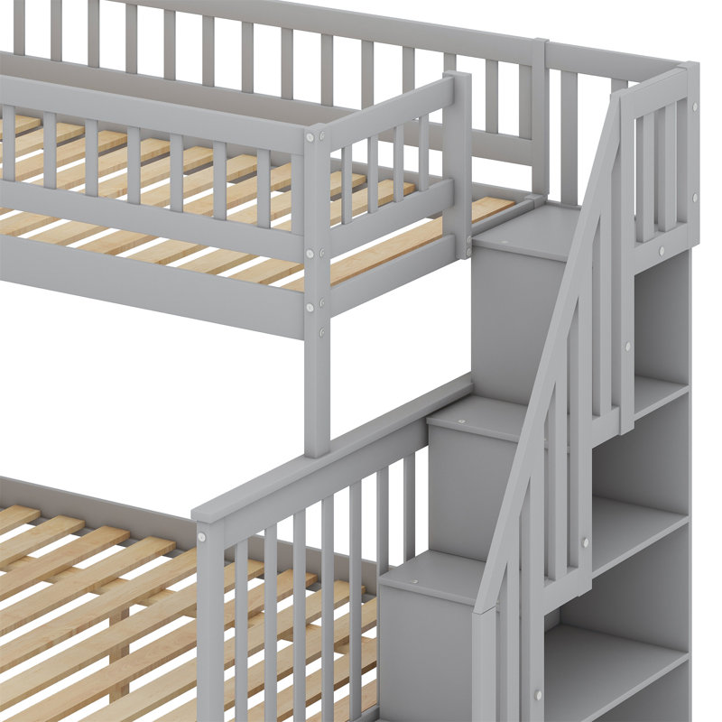 Lit superposé avec escalier de rangement, Gris