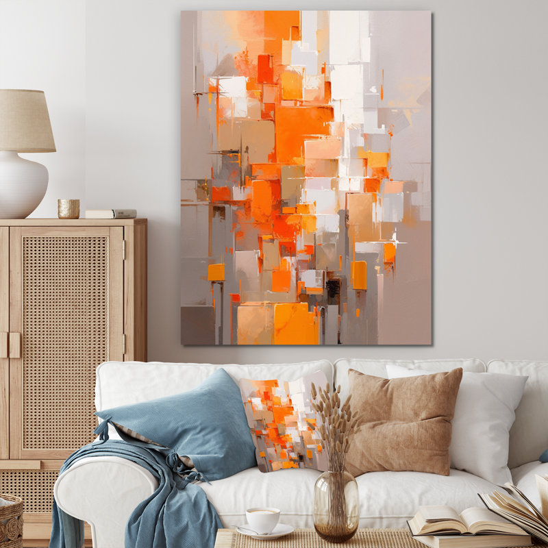 Belkys orange brun brisé les réalités - cubisme, art mural, H 32 po x l 24 po x P 1 po, Toile tendue