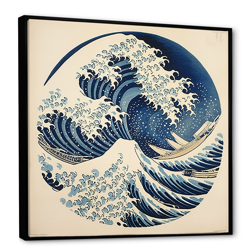 Grandes vagues au Japon - Art mural japonais, Noir, H 36 po x l 36 po