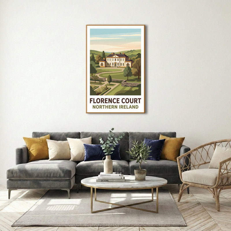 Florence Court, Northern Ireland - Romantic Georgian Manor And Gardens Travel Poster. Giclee Print On Wrapped Canvas. Wall Art, Home Decor - Castles & Palaces, Northern Ireland - Wrapped Canvas Print