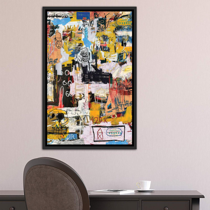 «Basquiat World» par PinkPankPunk - impression d'art graphique, H 40 po x l 26 po, Toile encadrée, Noir patiné
