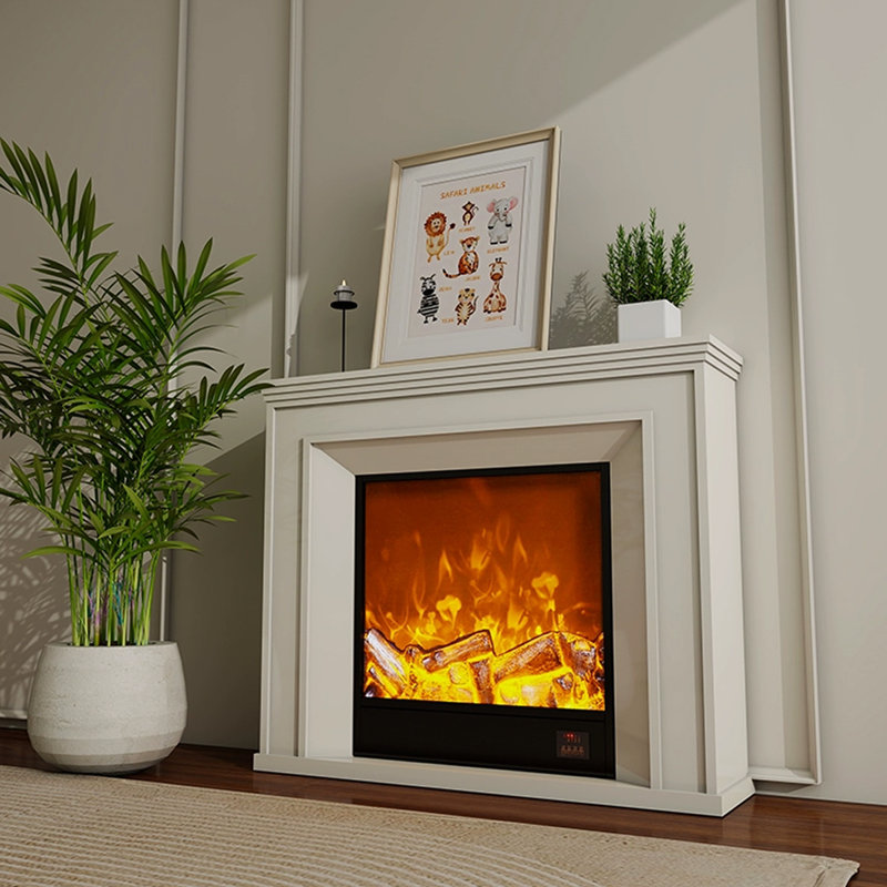 White Solid Wood Electric Fireplace, 39.37" H x 47.24" W x 13.78" D