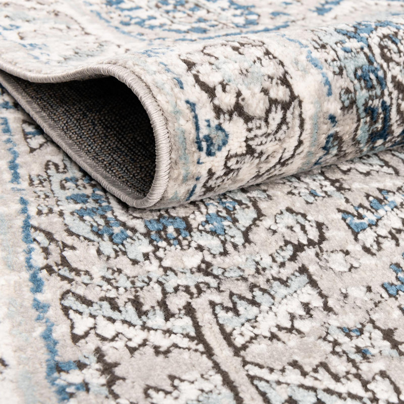 Tapis gris / ivoire / bleu Weingartner, Rectangle 6 pi x 9 pi