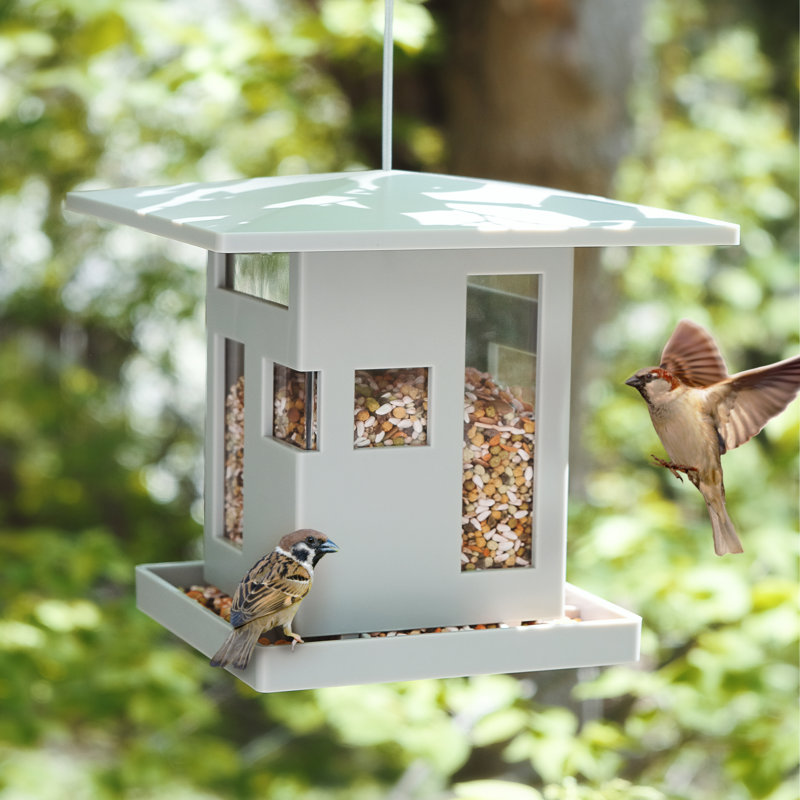 Gray Modern Hanging Bird Feeder with Steel Cable