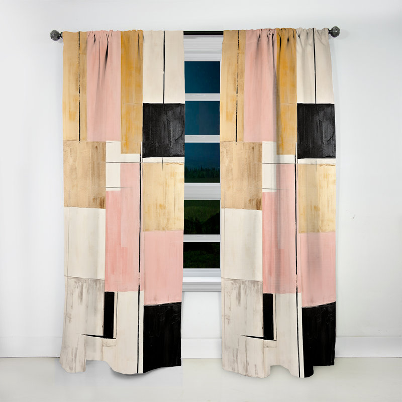 Pink and Gold Cubism dream - Modern Curtain - Velvet Room Darkening - 1 panel, 52" W x 84" L