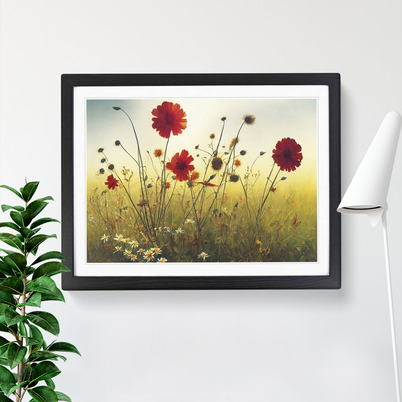 Great Wildflowers Floral - Single Picture Frame Painting, 46cm H x 64cm W x 2cm D, Black
