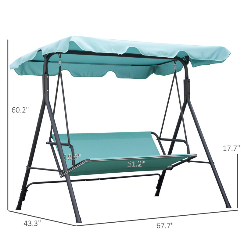 Sturdy and Durable Outdoor Swing with Steel Brackets with Adjustable Awning, Green