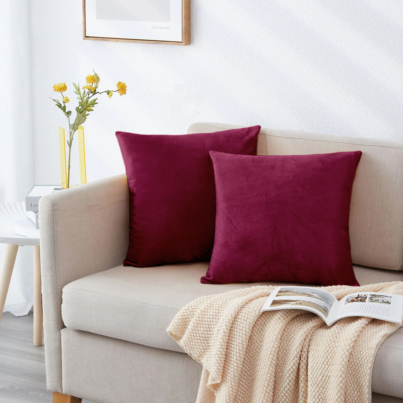 Perignan Square Scatter Crushed Velvet Cushion Cover, Burgundy