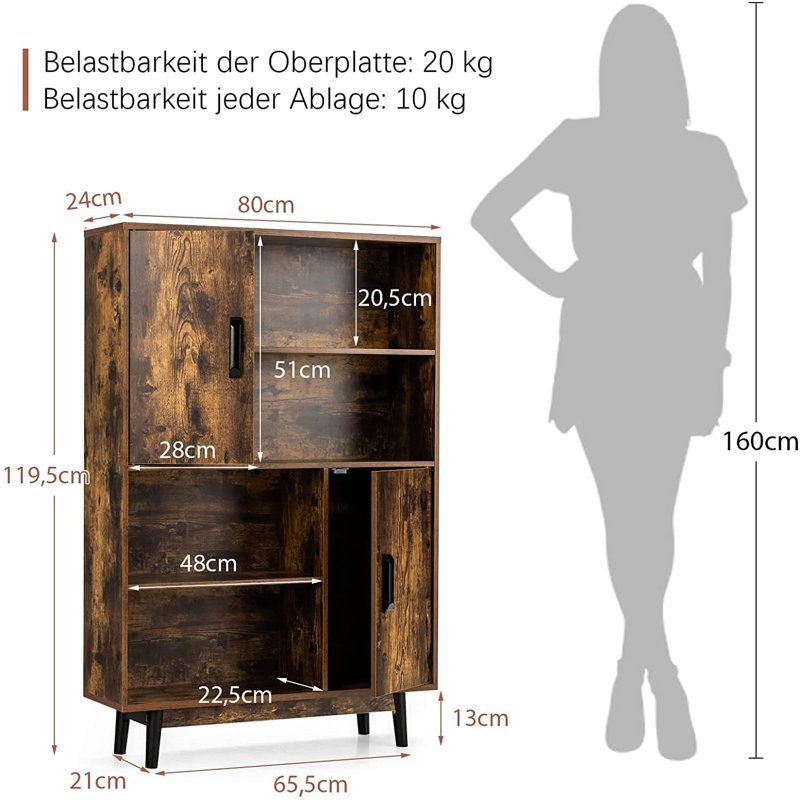 Tiptonville 119.5cm H x 80cm W Standard Bookcase, Brown