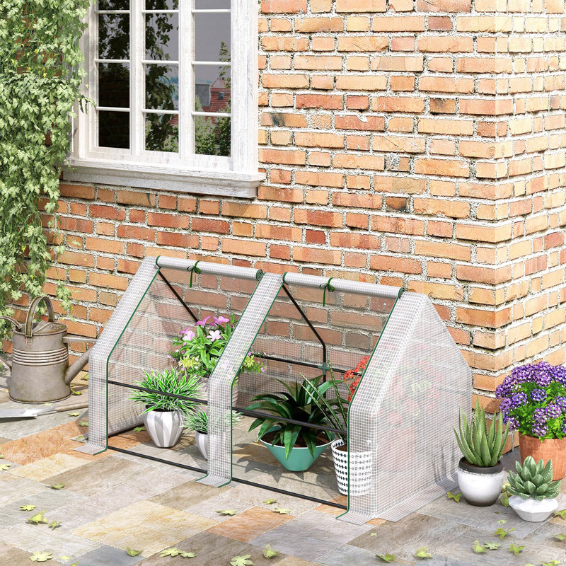 Mini serre portative de jardin extérieure 6 pi x 3 pi en blanc avec housse en PE hydrofuge et ventilation à fermeture à glissière