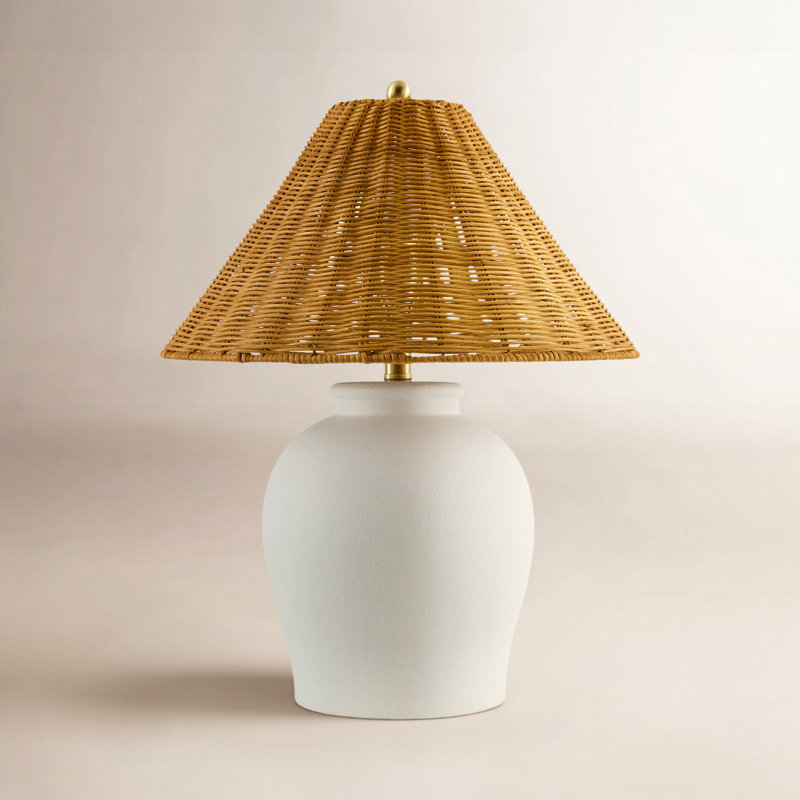 Chemise 22" Ceramic Table Lamp, White, Rattan