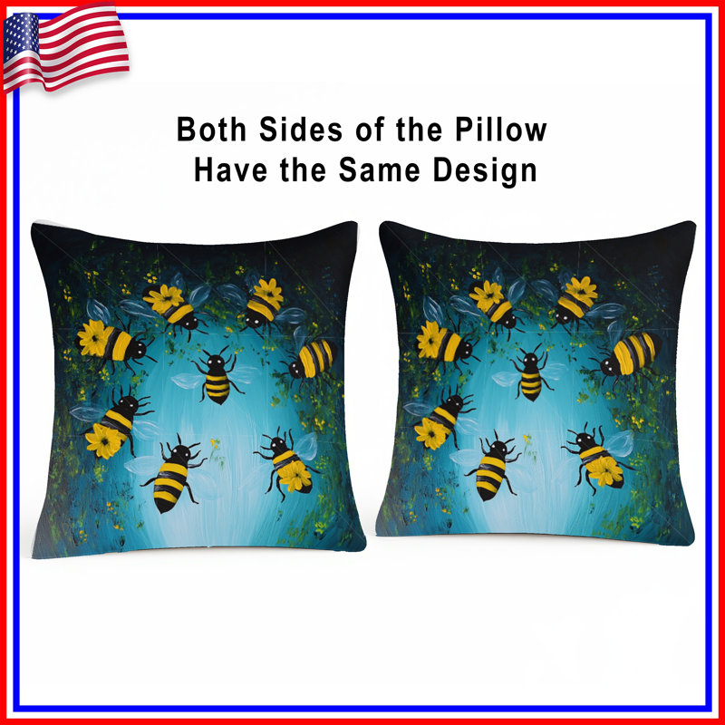Coussin Bees, insectes, double face, 18 po x 18 po