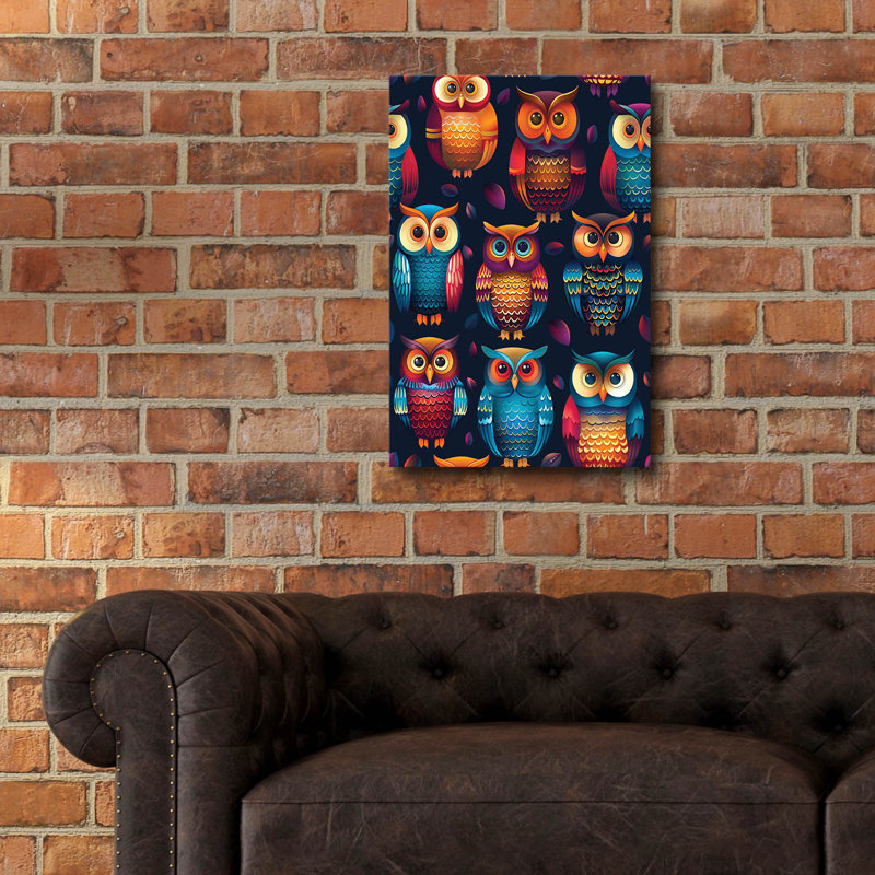 «Color Pattern Small Owl» par Momart, peinture murale en verre acrylique, H 24 po x l 16 po x P 0,2 po