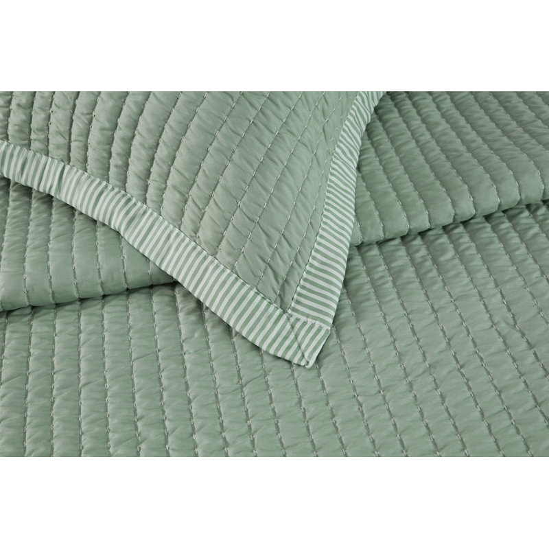 Bedspread Coverlet Lightweight Soft Quilt Bedding Set, Green Corduroy, King Quilt + 2 King Pillow Sham