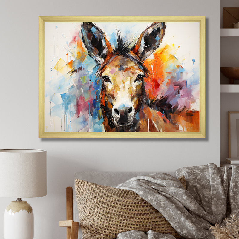 «Abstract Donkey Reverie», art mural sur toile, Cadre d'angle fermé doré, H 34 po x l 44 po x P 1,5 po