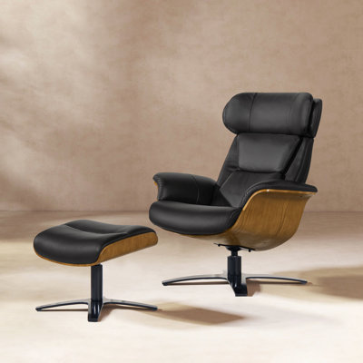 Rigo 31.5" Genuine Leather Recliner Lounge Chair & Ottoman Set