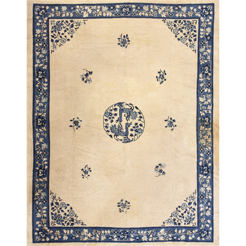 Antique Peking Chinese Medallion Beige 1920s Rug
