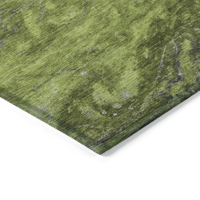 Tapis intérieur lavable abstrait vert olive et vert lime HomeRoots 8 pi x 10 pi