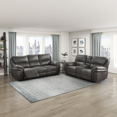 Larner Modern & Contemporary Polished Microfiber 2-Piece Reclining Set with Power or Manual Motion, USB Charging & Storage Console by Latitude Run