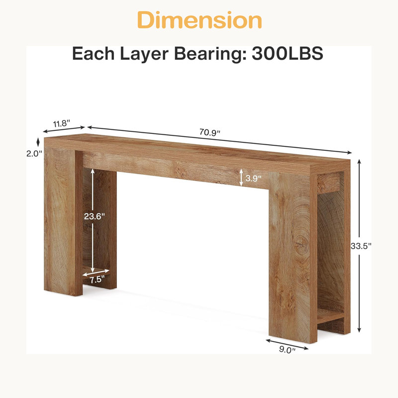 Console en bois, table d'entrée avec canapé, Brun