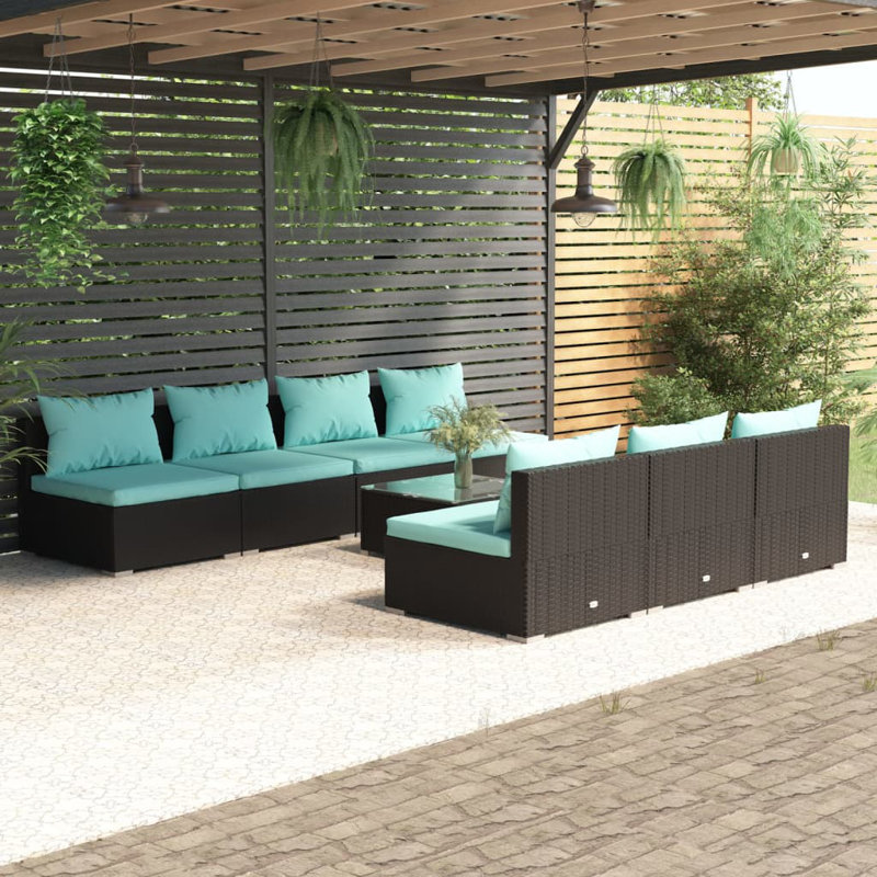 8 Piece Lounge Sofa Seating Group, Black/Blue