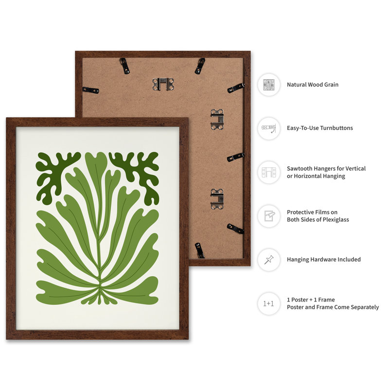 Feuilles de palmier tropicales No4, Poster, 11"H x 14"W, Brown Framed
