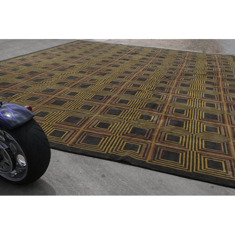 Tapis olive / moutarde / rosé en laine noué à la main de conception unique 17 pi 7 po x 25 pi 6 po New Age