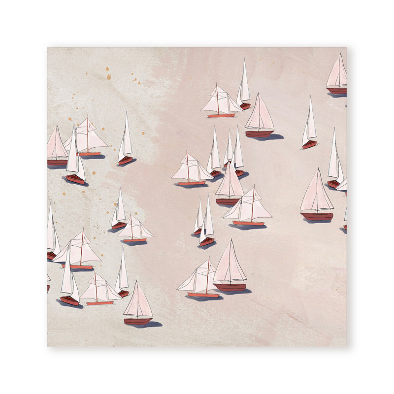 Coastal Retreat Modern Ensemble: Sailboat Odyssey, 16" H x 16" W, Wrapped Canvas, Gold