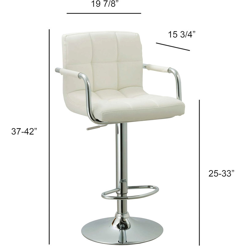 Tabouret de bar contemporain à accoudoirs pivotants réglables avec coussin, blanc, Blanc