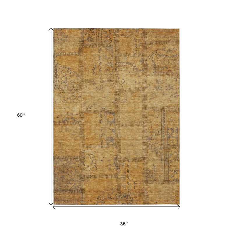 3' X 5' Peach Gray And Charcoal Patchwork Washable Indoor Outdoor Area Rug