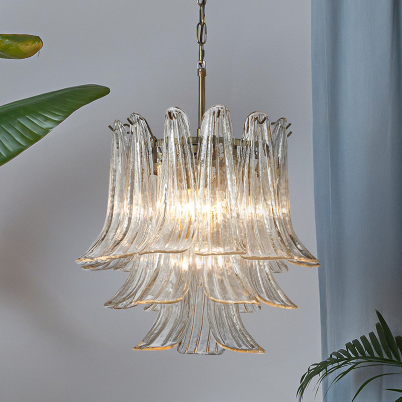 Kass 24'' Wide Vintage Mid-century Modern Chandelier 4-light 4-tier Clear Art Glass Pendant With Antique Bronze Finish For Living Room, Dining Room