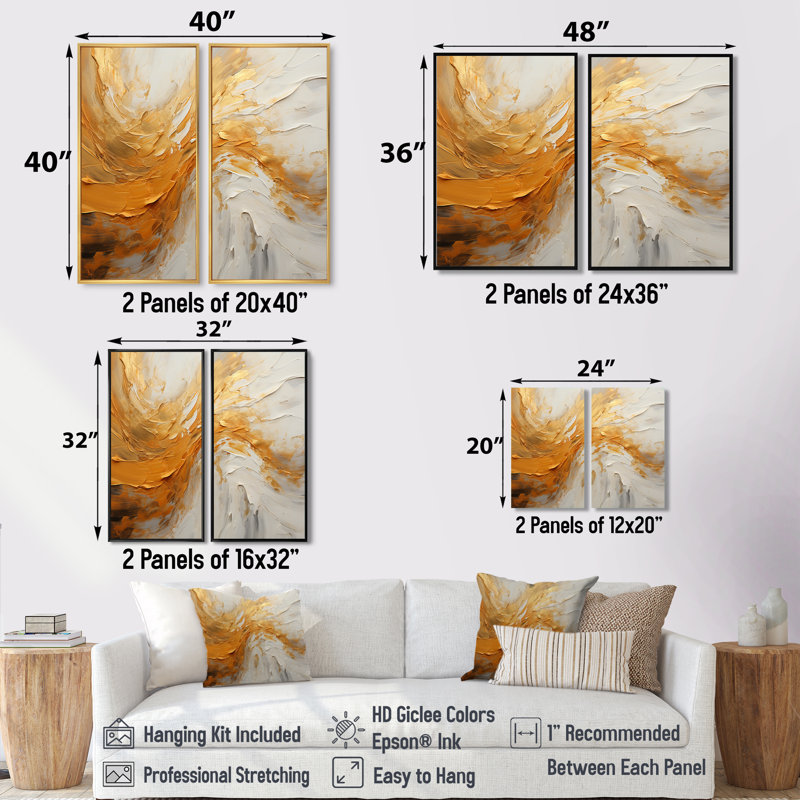 Or et beige, vague douce, peinture I - formes abstraites, art mural, H 20 po x l 24 po, Toile tendue sur cadre