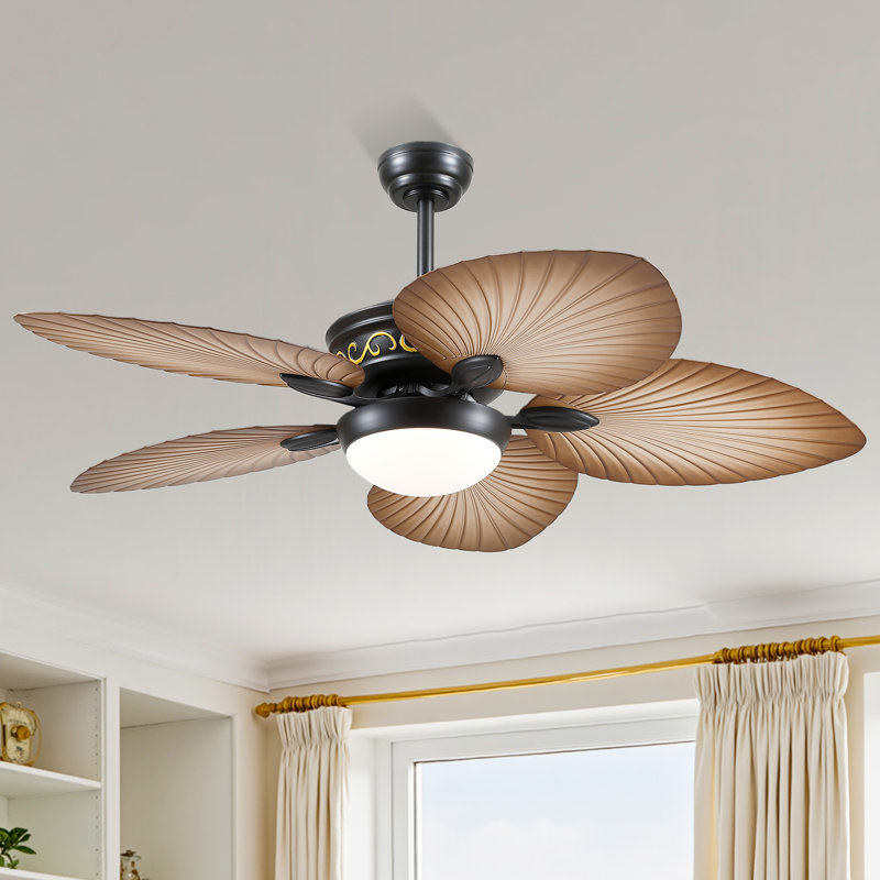 Ventilateur de plafond 44 "/ 52" à feuilles tropicales à intensité variable avec lumières DEL et télécommande, Grain du bois