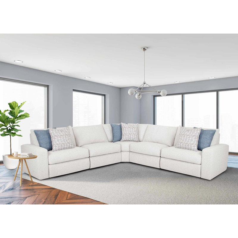 Canapé modulaire inclinable électrique 5 pièces Dehn, Polyester ivoire