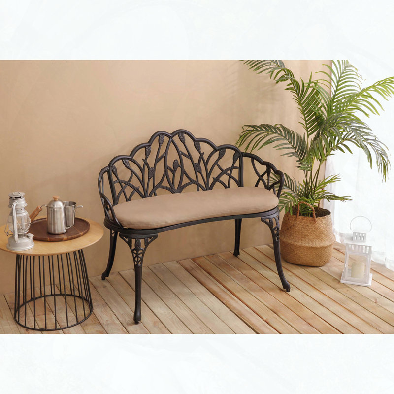 Banc de jardin en fonte d'aluminium avec dossier à motif floral rose