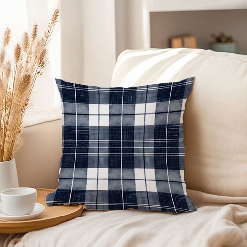 Abstract Navy ]Blue Plaid Pattern VII Modern, 16"H x 16"W