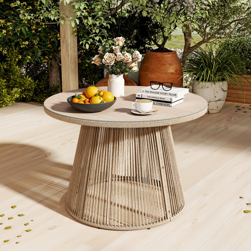 Table de salle à manger d'extérieur ronde avec verre trempé