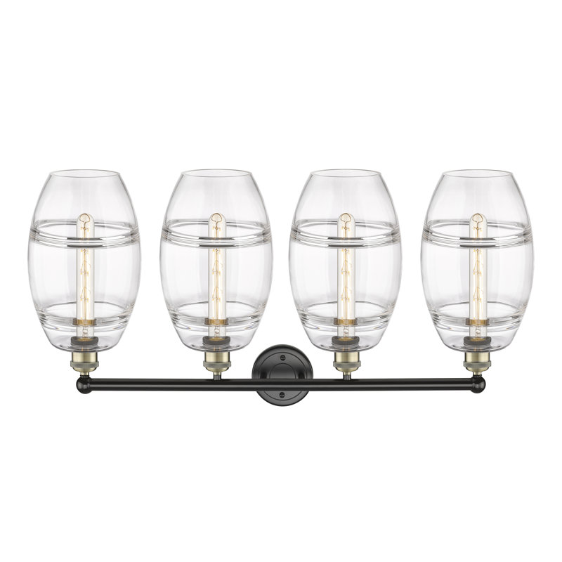 Éclairage pour meuble-lavabo à 4 lumières à intensité variable Dundrod, Transparent, Noir/laiton antique